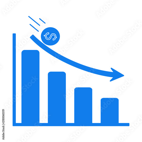 Economic recession concept, dollar coin falling on a chart with a downward trend
