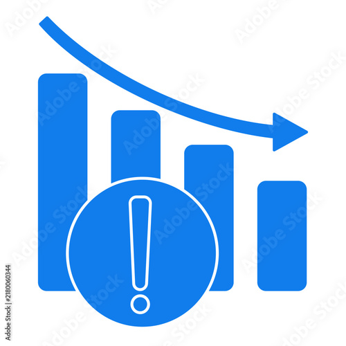 Blue Vector Icon Financial Crisis and Bankruptcy Chart with Exclamation Mark