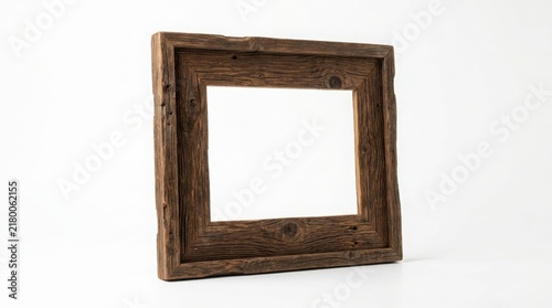Angle view of a rustic wooden picture frame on a white background with rustic wood texture photo frame empty frame blank frame mockup frame perspective frame template landscape reclaimed