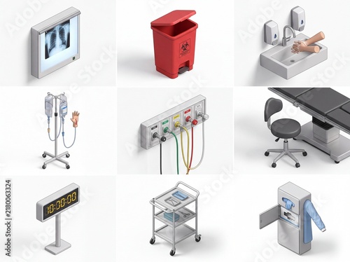 Isometric hospital medical equipment icons collection
