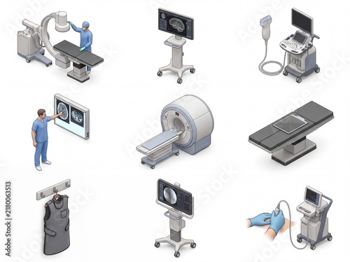 Medical diagnostic equipment and imaging scanner isometric set