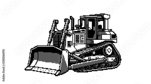 Foto Pixel Art Bulldozer Illustration on Isolated White Background