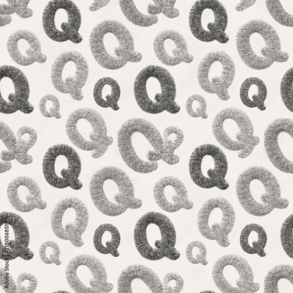 Fluffy Gray Letter Q Seamless Pattern