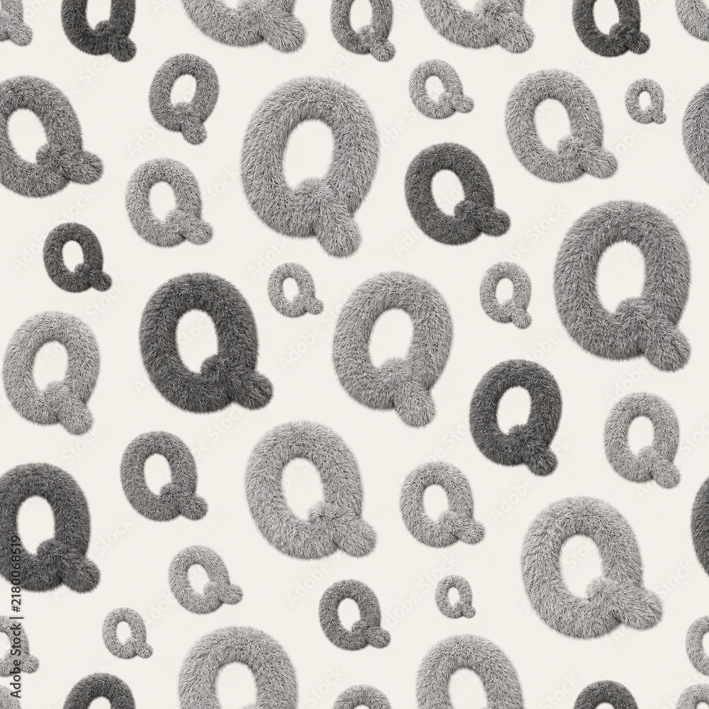 Fluffy Gray Letter Q Seamless Pattern