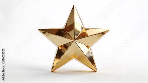Golden star award trophy on white background with soft shadow