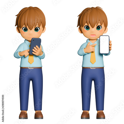 Tapety artystyczne 3D CG｜スマホで簡単に登録できて喜ぶ若いビジネスマン