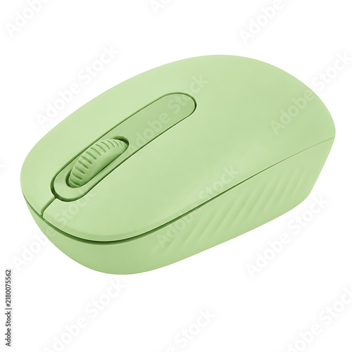 Light green wireless computer mouse on a solid white background