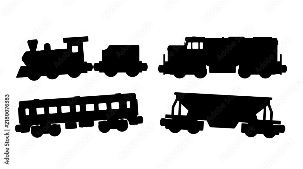 Fototapeta premium toy train realistic black shadow silhouette isolate vector set