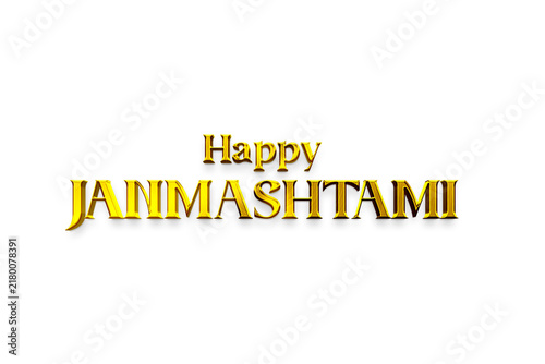 Happy Janmashtami Golden 3D Text Effect with Elegant Indian Festive Design