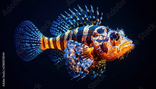 Colorful Lionfish in Dark Water: Exotic Marine Life Photography