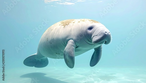 Gentle Manatee Swimming in Clear Blue Water - Marine Wildlife Photography