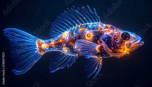Glowing Deep Sea Fish with Cosmic Galaxy Pattern - Bioluminescent Marine Life