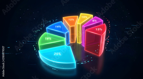 Colorful Pie Chart Percentage Segments Floating Dark Background Data Visualization
