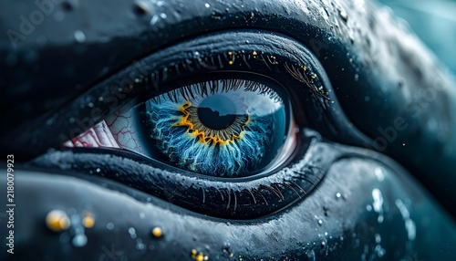 Extreme Close Up of Blue Creature Eye with Intricate Details