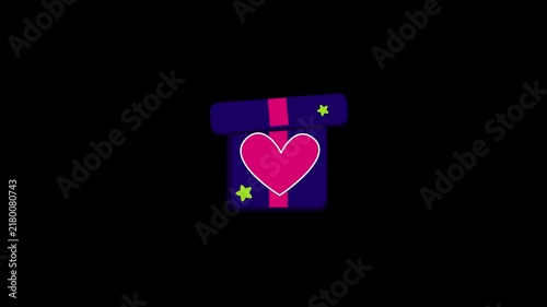 Gift Box animation. Alpha matte with transparent background with 4K Resolution.