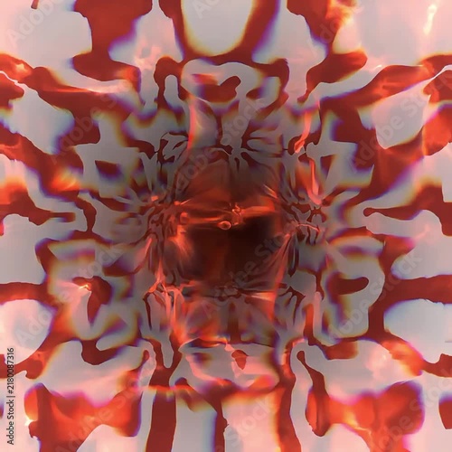 Abstract Red Orange Organic Fractal Tunnel With Trippy Cellular Pattern And Retro Groovy Copy Space