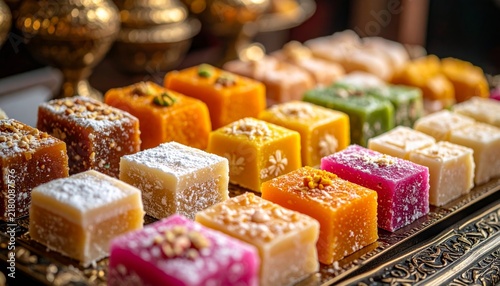 Assorted Traditional Indian Sweets on a Golden Tray