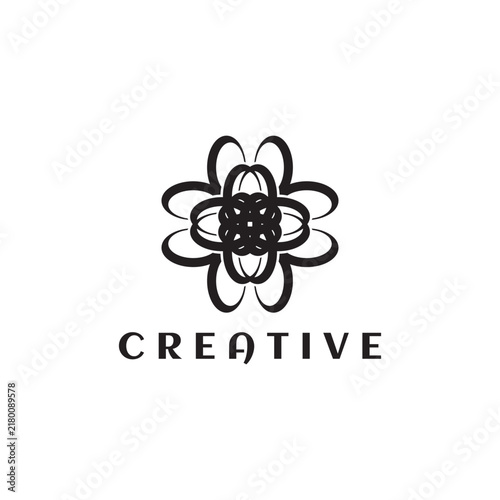 Creative flower mandala design, line art, vector, icon illustration