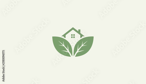 Green eco friendly house with leaf sustainability symbol