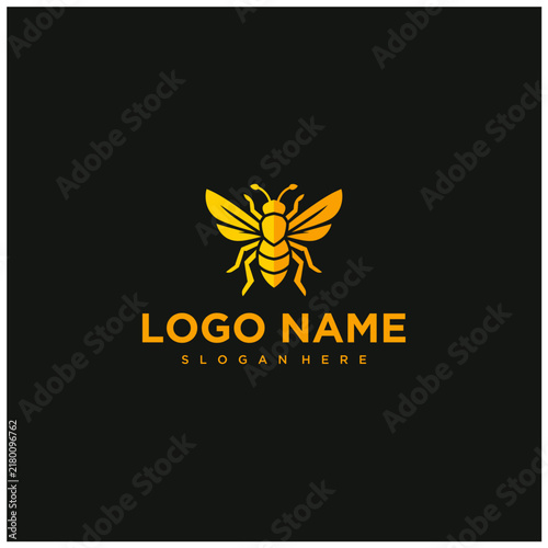 Golden Bee Logo Design with Company Name and Slogan Space