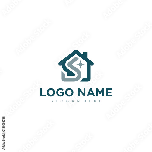Modern House Logo with Letter S and Sparkle