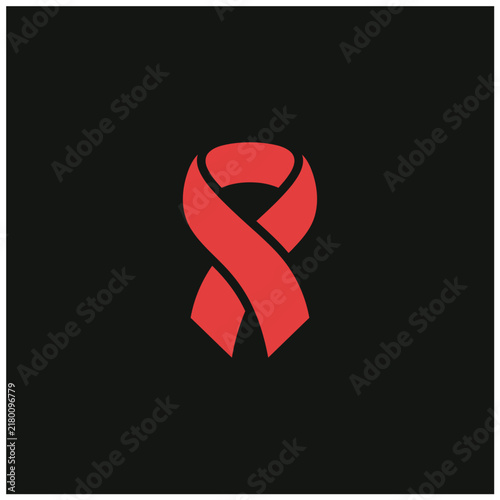 Red Ribbon Symbol For Aids Awareness On Black Background