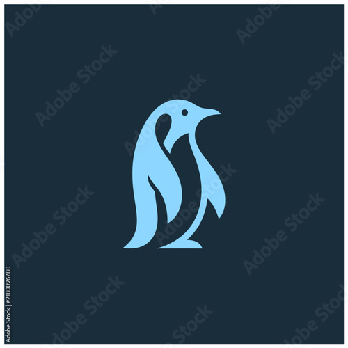 Minimalist Light Blue Penguin Icon on Dark Blue Background