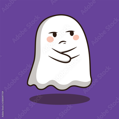 Cute annoyed little ghost character halloween cartoon vector illustration