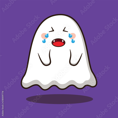 Cute little ghost crying character halloween cartoon vector illustration