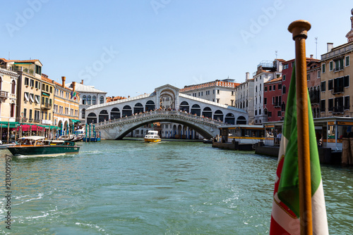 Ponte di Rialto seen from a Vaporetto in Venice Italy