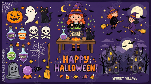 halloween background with a witch