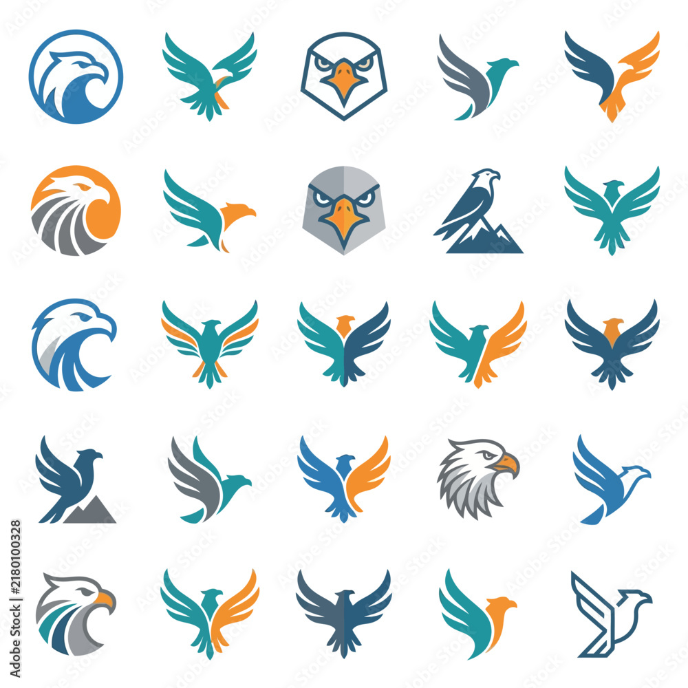 Fototapeta premium Eagle Icon Set: Majestic Birds of Prey Collection