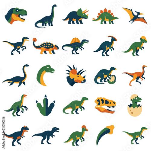 Diverse Dinosaur Collection Icons - Prehistoric Creatures Vector Art