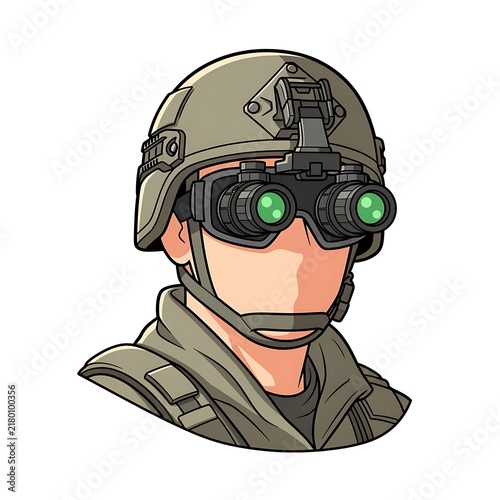 Soldier in Tactical Helmet with Night Vision Goggles for Combat Operations