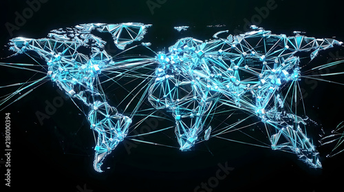 Abstract Silver Blue Blockchain Network Visualization Connected Nodes Dark Background