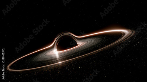 Captivating depiction of a black hole enveloped by a luminous accretion disk in the vastness of deep space