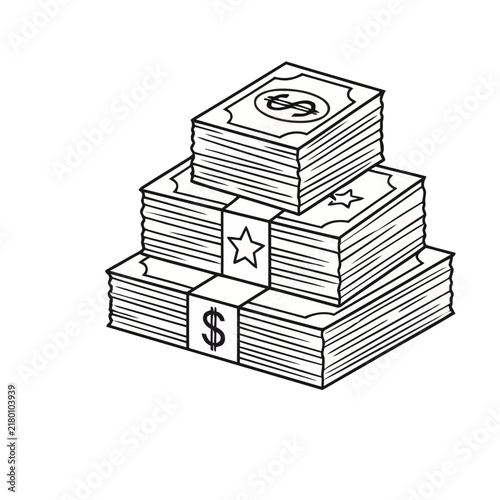 Stack of money with dollar signs and stars