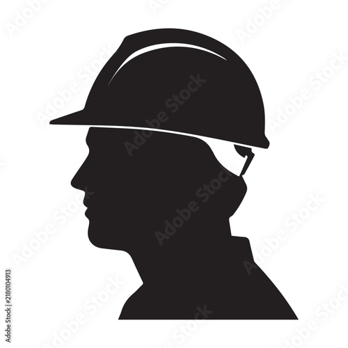 Construction Worker Profile Wearing Safety Helmet Silhouette Vector