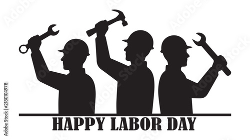 Happy Labor Day Typography with Construction Worker Silhouettes Vector