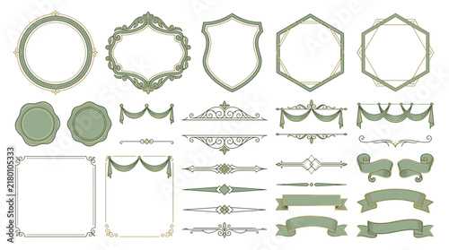 Vintage Decorative Ornaments, Frames, Banners and Seals Isolated