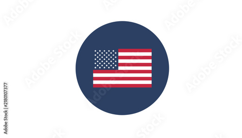 American flag icon enclosed in dark blue circle, representing United States patriotism, national holidays, and democracy.