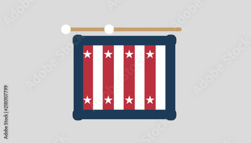 Toy drum decorated with American flag stripes and stars, vector illustration representing patriotic marching band.