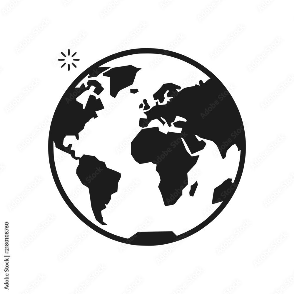 Fototapeta premium Minimalist Black Planet Earth Icon on White Background