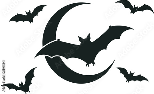 Bat Moon Silhouette Halloween Spooky Night Design