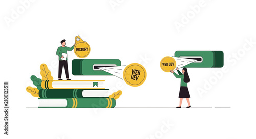 Career Transition Illustration from Traditional History to Web Development