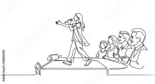 Singer on stage performing for audience, continuous line art