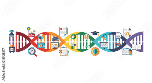 Business DNA Concept Illustration with Corporate Strategy and Technology Icons