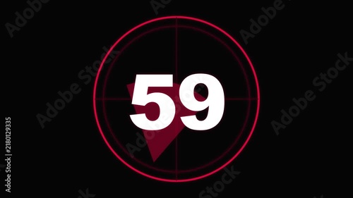 Digital Countdown Timer Graphic Featuring The Number Fifty Nine Within A Circular Target Overlay For Multimedia Production Elements