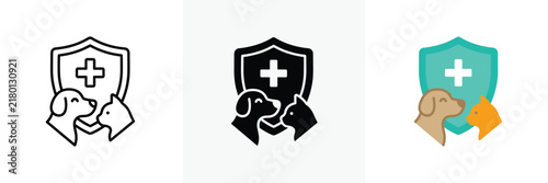 Pet health insurance vector illustration with dog cat and shield