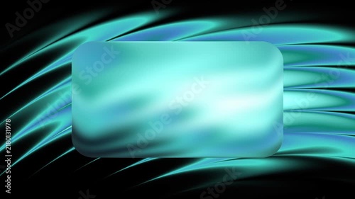 Abstract glassmorphism rounded rectangle frame over glowing cyan liquid waves animation on dark background